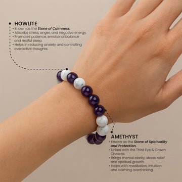 Natural Amethyst Howlite crystal bracelet close-up — Maayam India