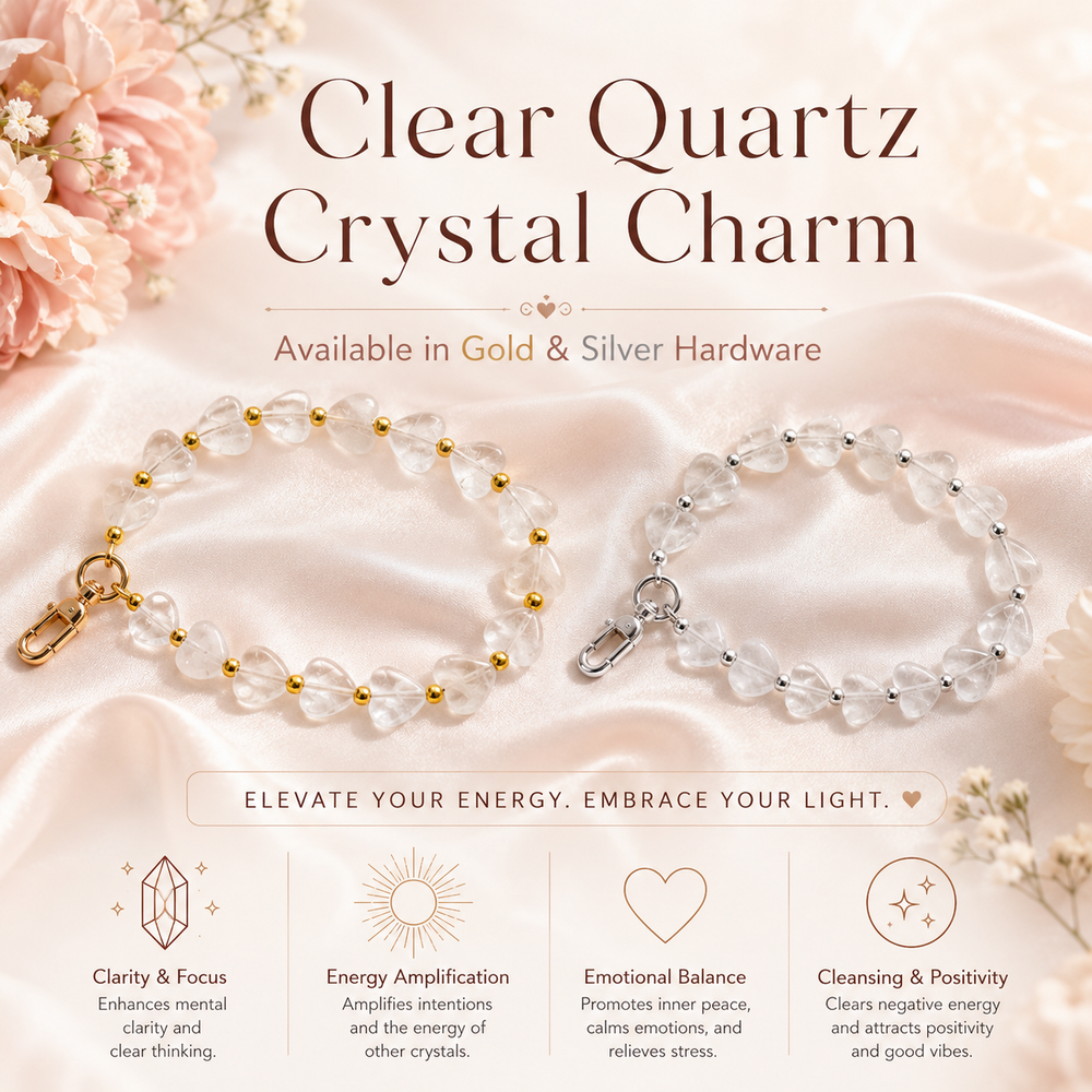 Heart Phone Charm – Clear Quartz — crystal charm for clarity and amplified intention — Maayam India