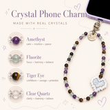Focus & Flow Phone Charm (Fluorite + Clear Quartz + Amethyst + Tiger Eye)