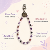 Healed Heart Phone Charm (Rose Quartz + Rhodonite + Amethyst + Clear Quartz)