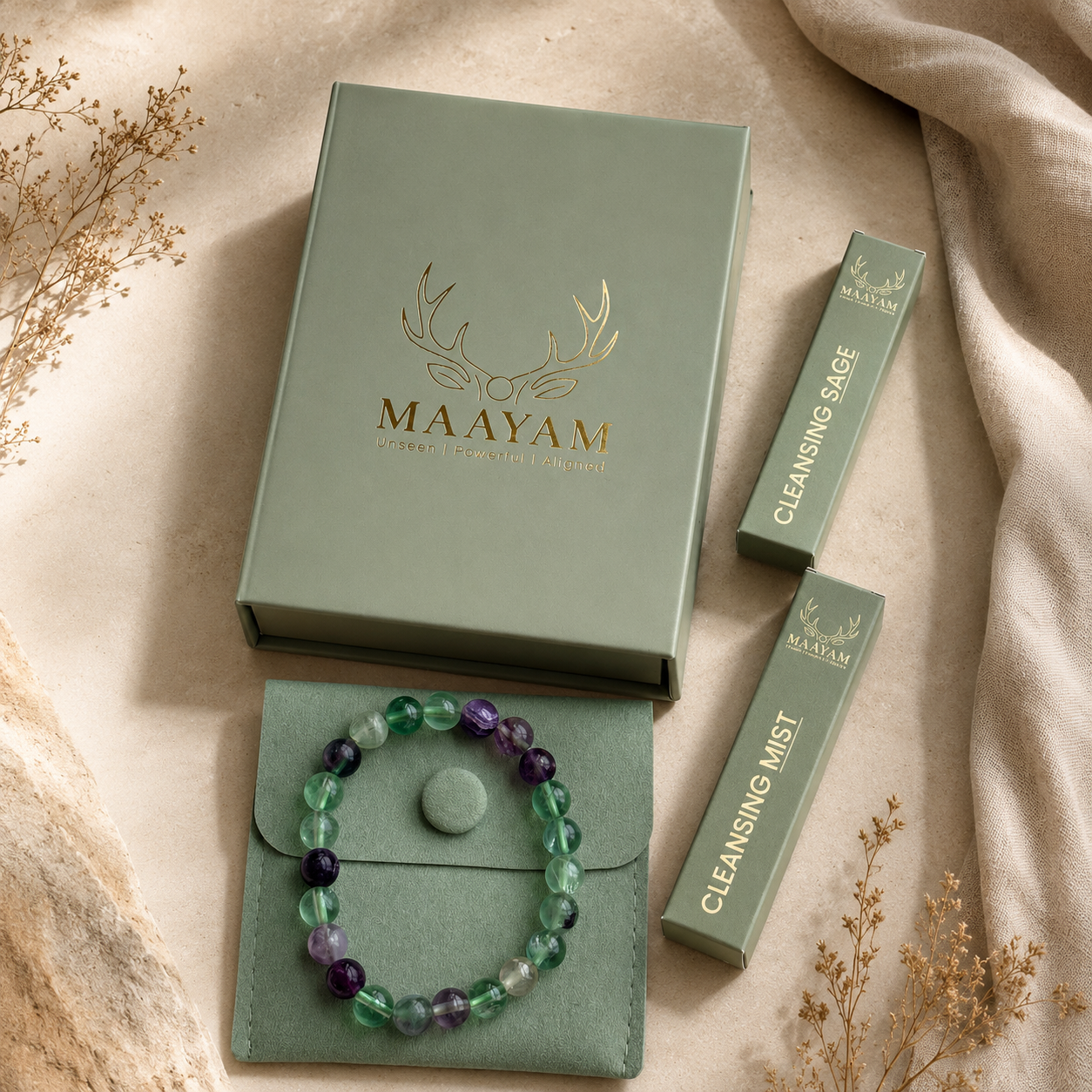 Multi Fluorite bracelet lifestyle shot — Maayam India