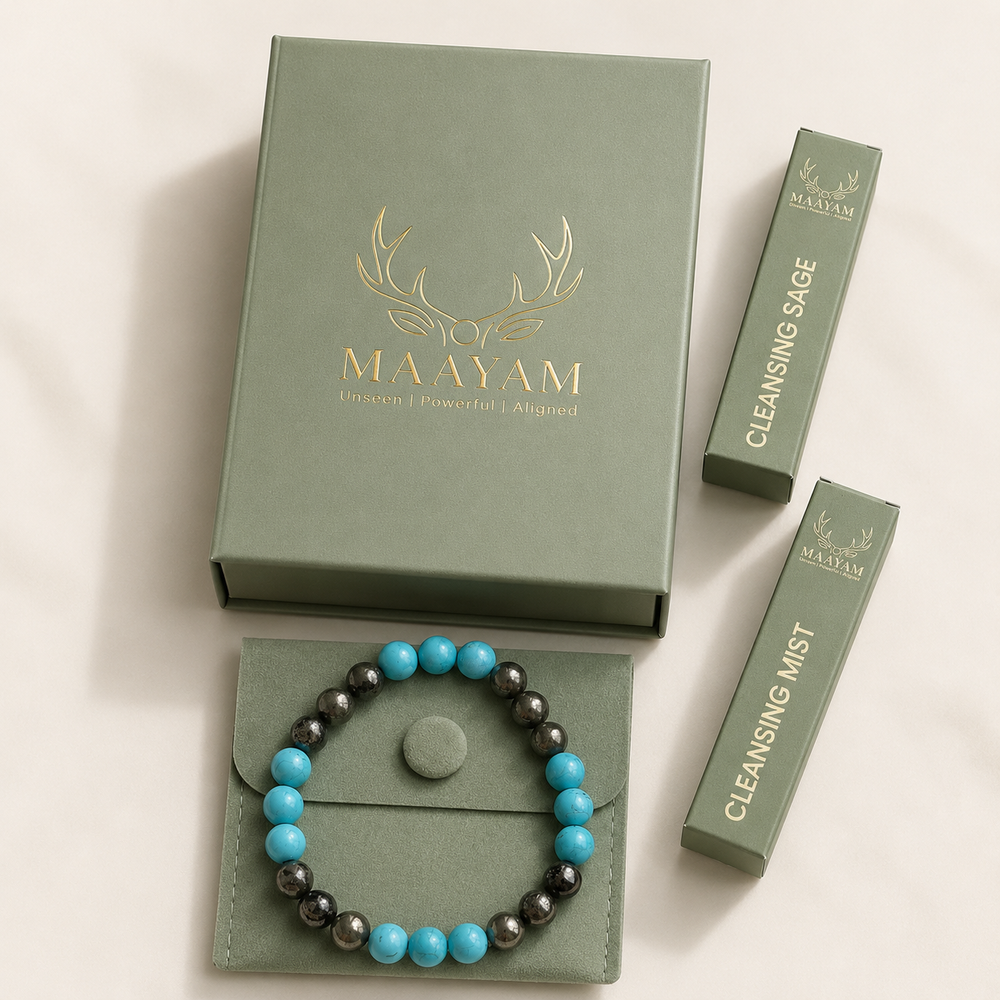 Turquoise and Pyrite bracelet for prosperity and protection — Maayam India