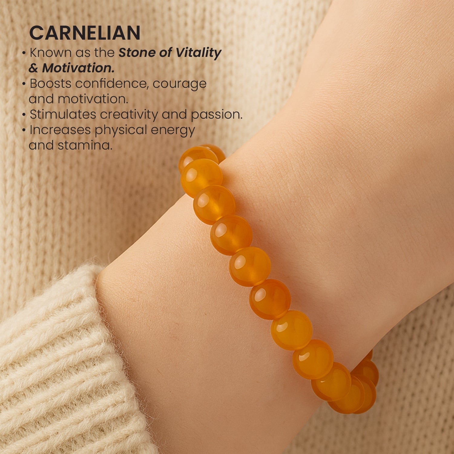 Carnelian vitality bracelet on wrist — Maayam India
