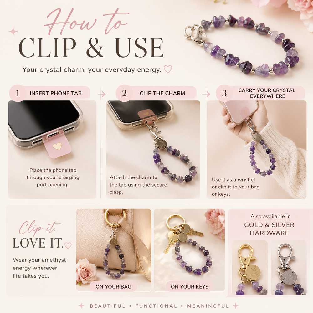 Heart Phone Charm – Amethyst lifestyle view — Maayam India