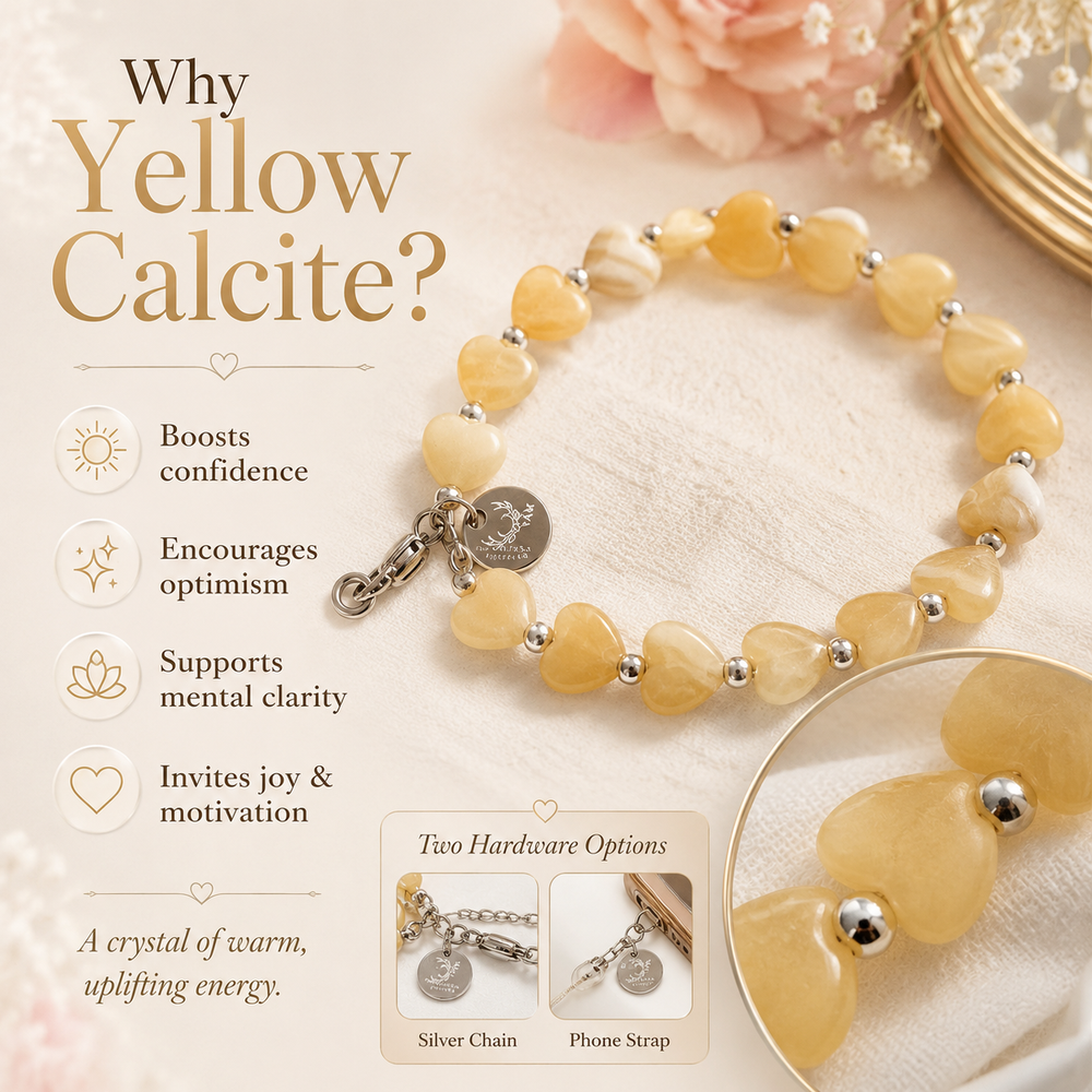 Heart Phone Charm – Yellow Calcite close-up detail of natural crystals — Maayam India