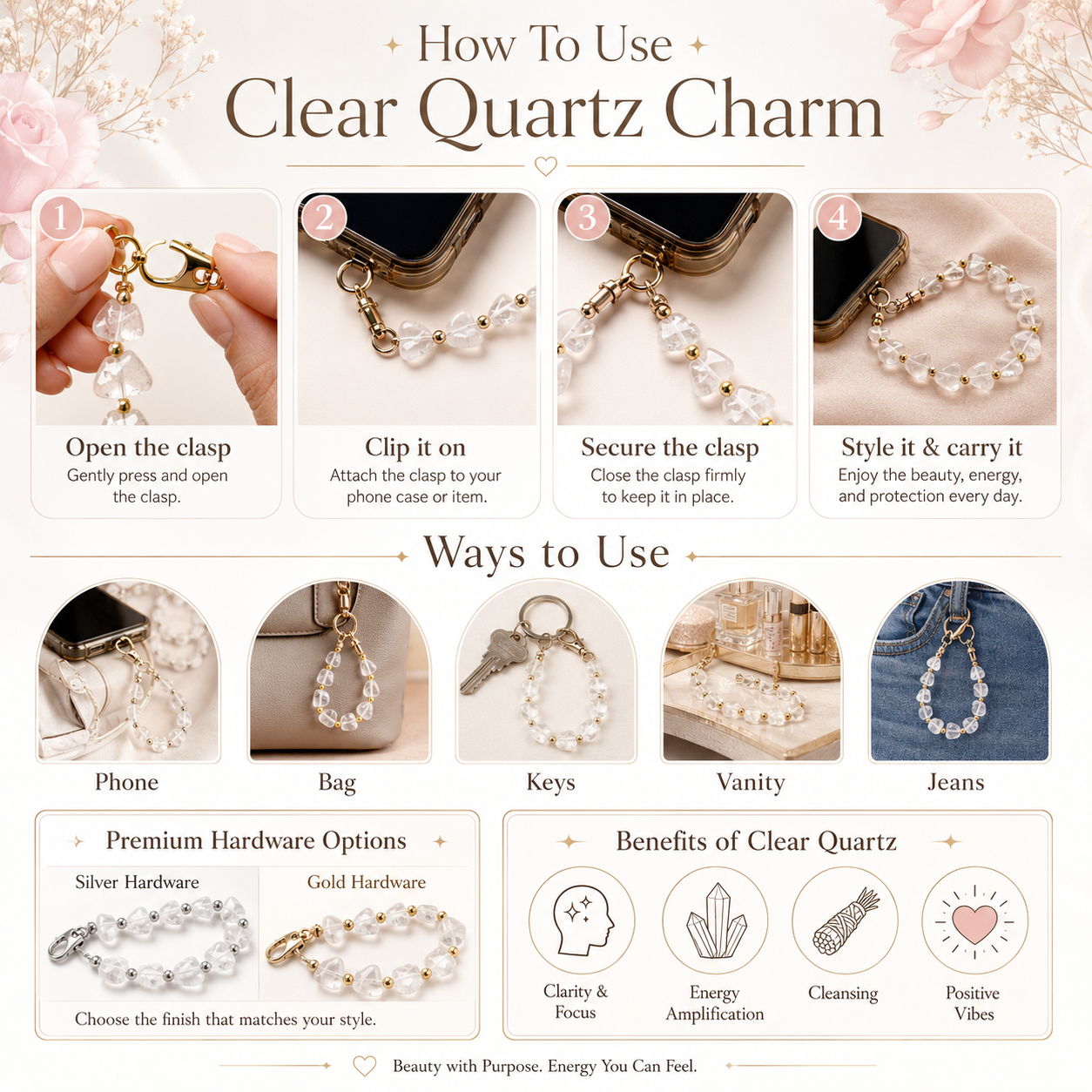 Maayam India Heart Phone Charm – Clear Quartz premium packaging