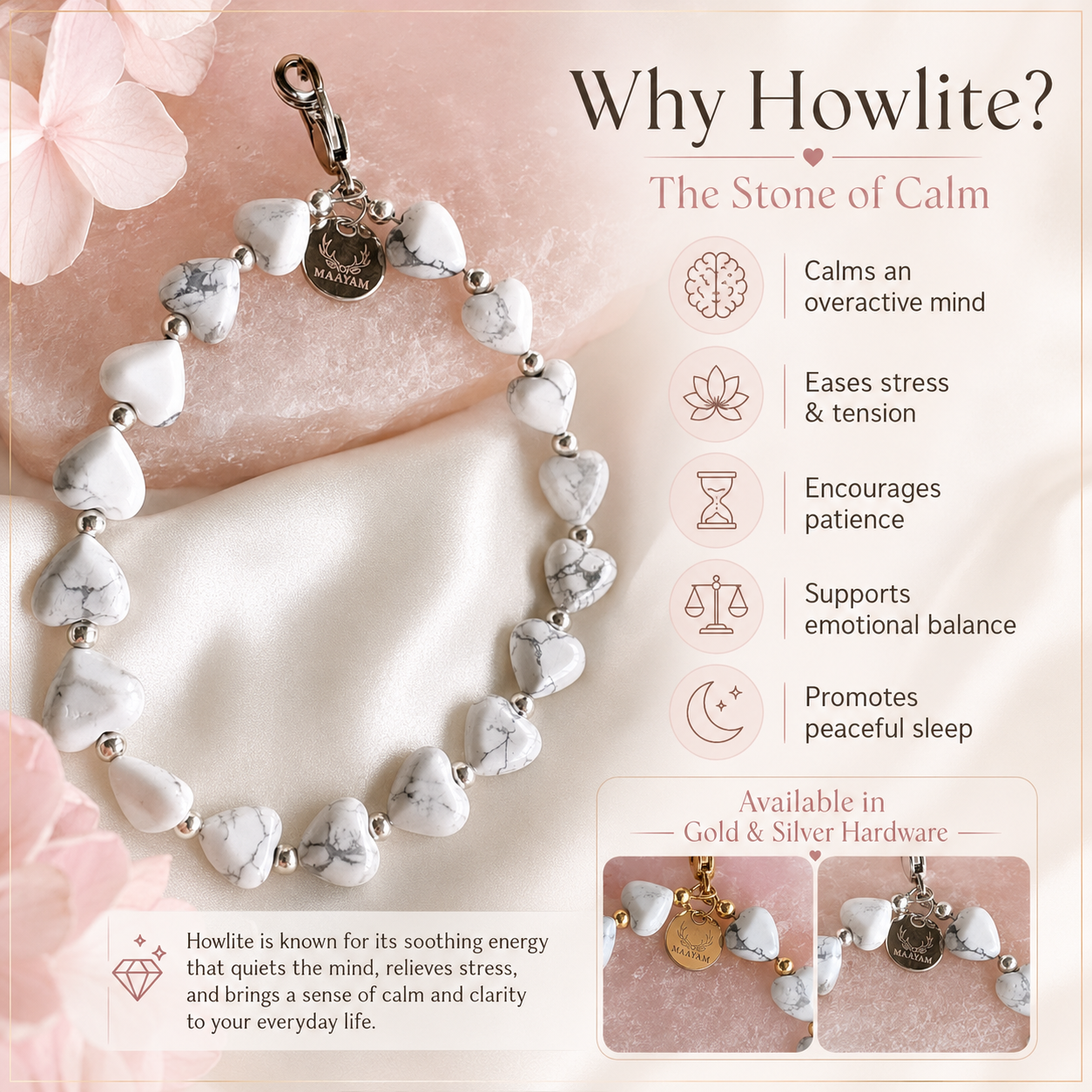 Heart Phone Charm – Howlite lifestyle view — Maayam India