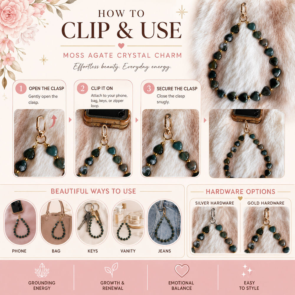 Maayam India Heart Phone Charm – Moss Agate premium packaging