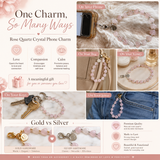 Heart Phone Charm – Rose Quartz close-up detail of natural crystals — Maayam India
