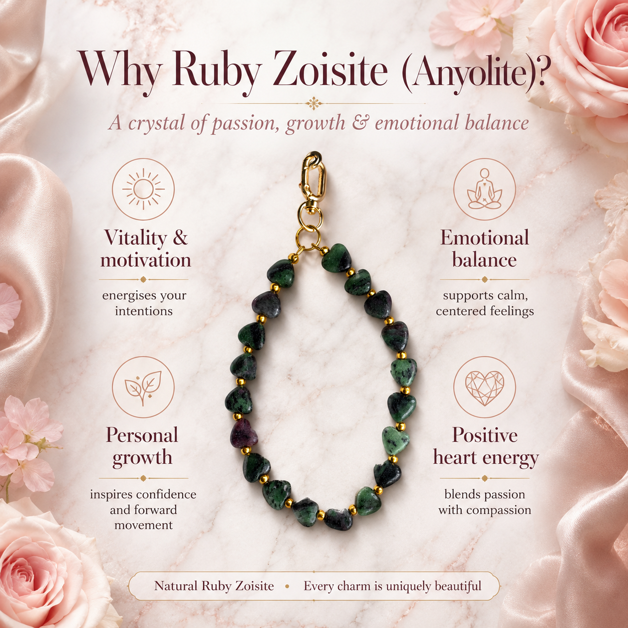 Maayam India Heart Phone Charm – Ruby Zoisite (Anyolite) premium packaging