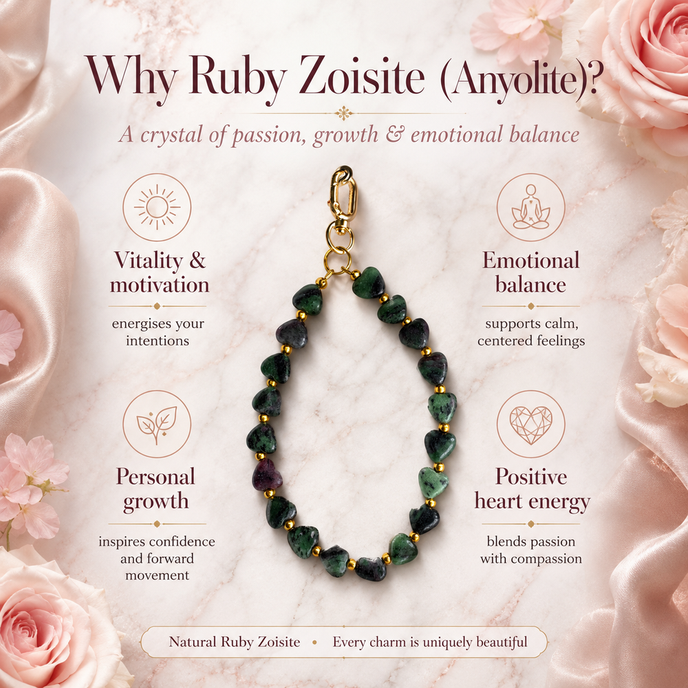 Maayam India Heart Phone Charm – Ruby Zoisite (Anyolite) premium packaging