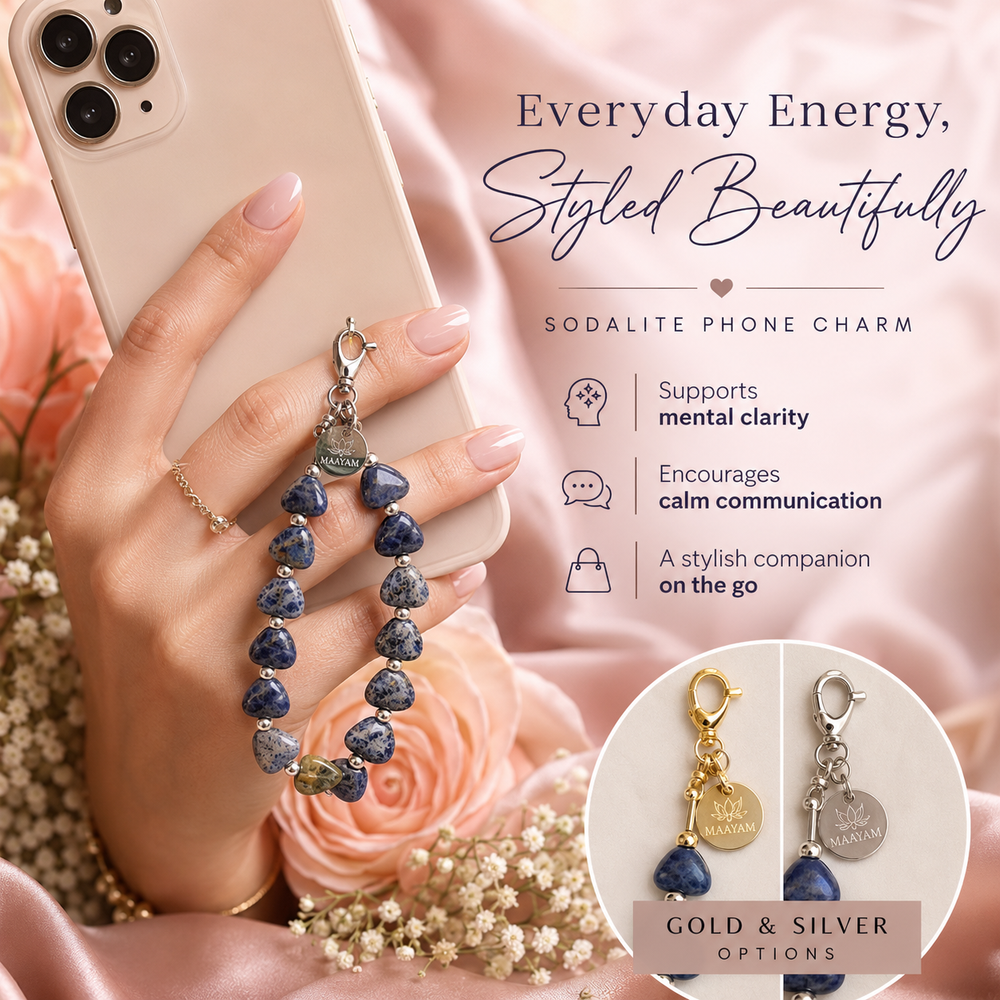 Heart Phone Charm – Sodalite with genuine heart-shaped Sodalite — Maayam India