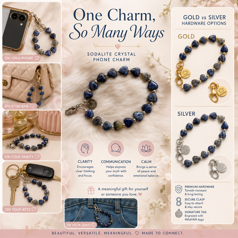 Heart Phone Charm – Sodalite lifestyle view — Maayam India