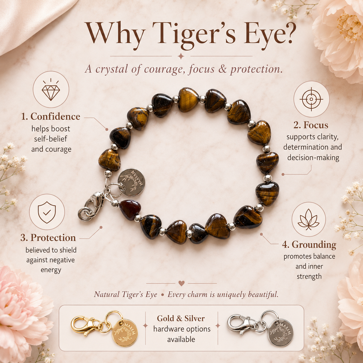 Maayam India Heart Phone Charm – Tiger Eye premium packaging