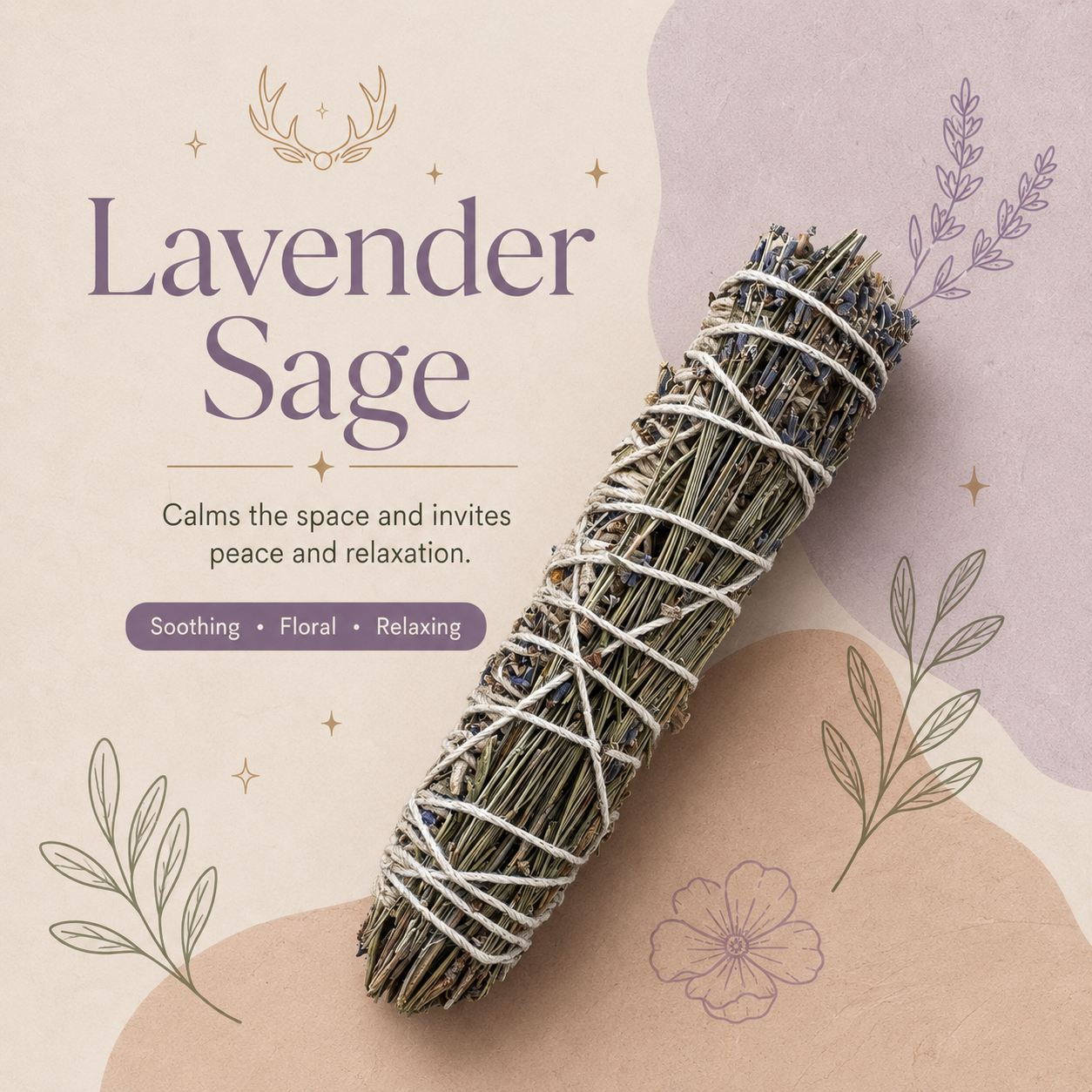 Sage Smudge Sticks – Set of 4 (Lavender, Rosemary, Eucalyptus &amp; Mixed Flower)