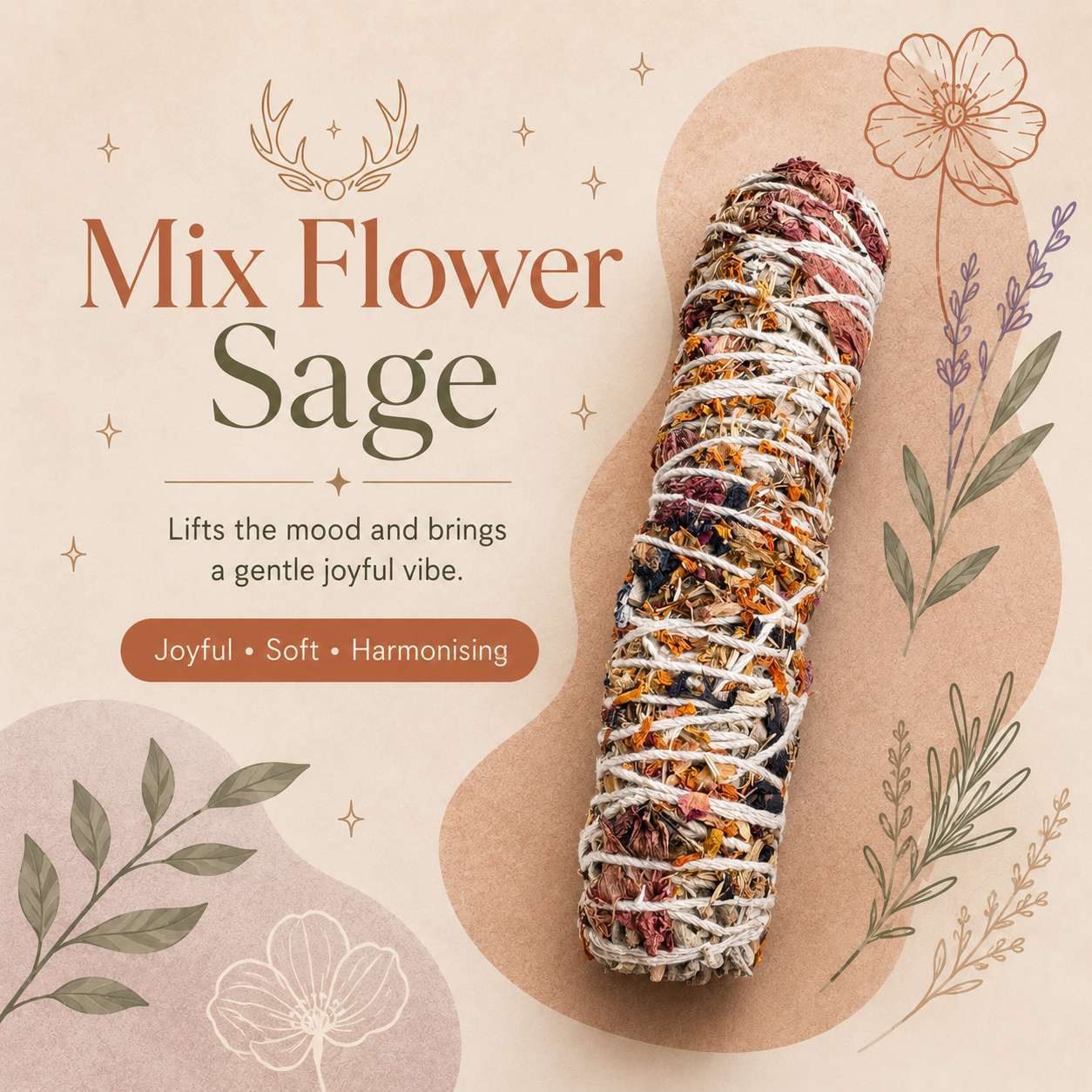Sage Smudge Sticks – Set of 4 (Lavender, Rosemary, Eucalyptus &amp; Mixed Flower)
