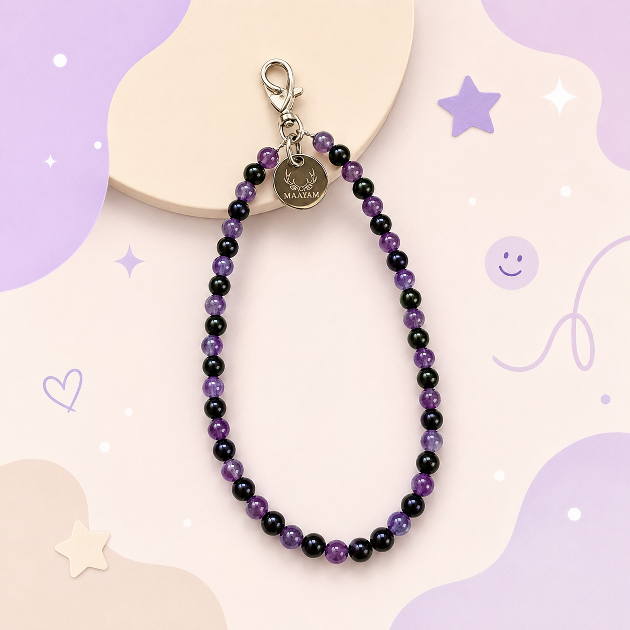 Calm & Clarity Phone Charm (Black Obsidian + Amethyst)