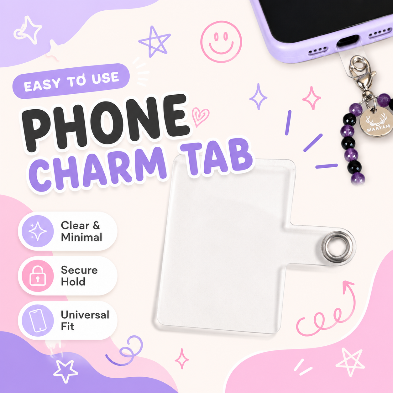 Calm & Clarity Phone Charm (Black Obsidian + Amethyst)