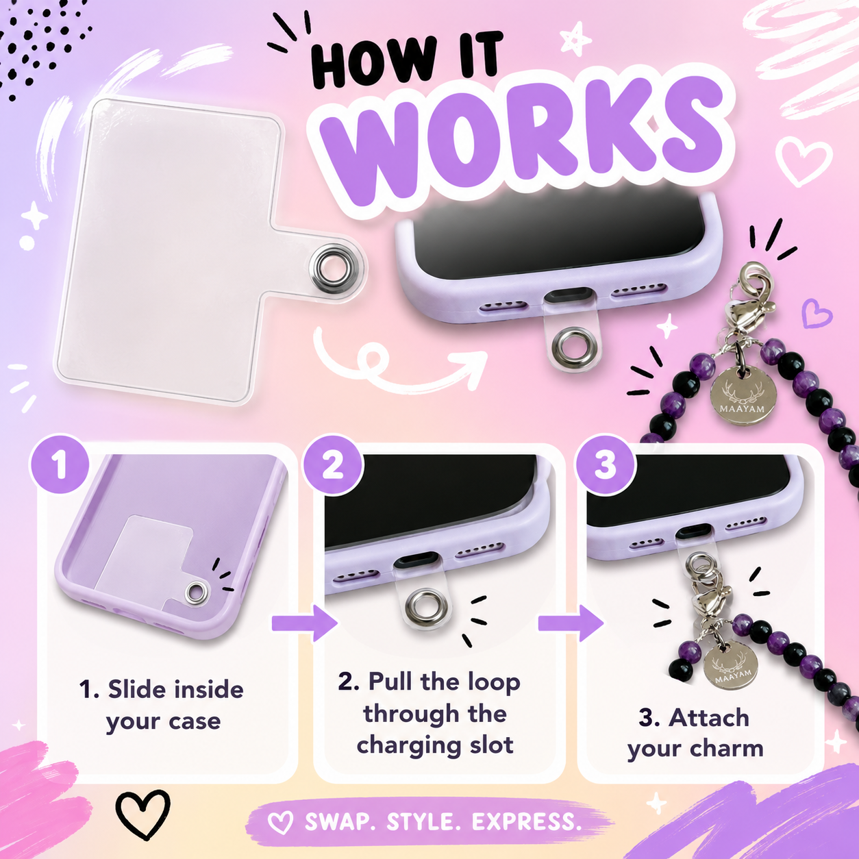 Calm & Clarity Phone Charm (Black Obsidian + Amethyst)