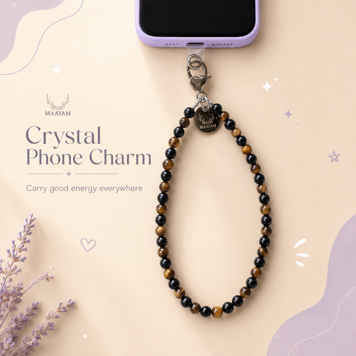 Customisable round bead crystal phone charm — Maayam India