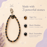 Triple Shield Phone Charm (Black Tourmaline + Black Obsidian + Tiger Eye)