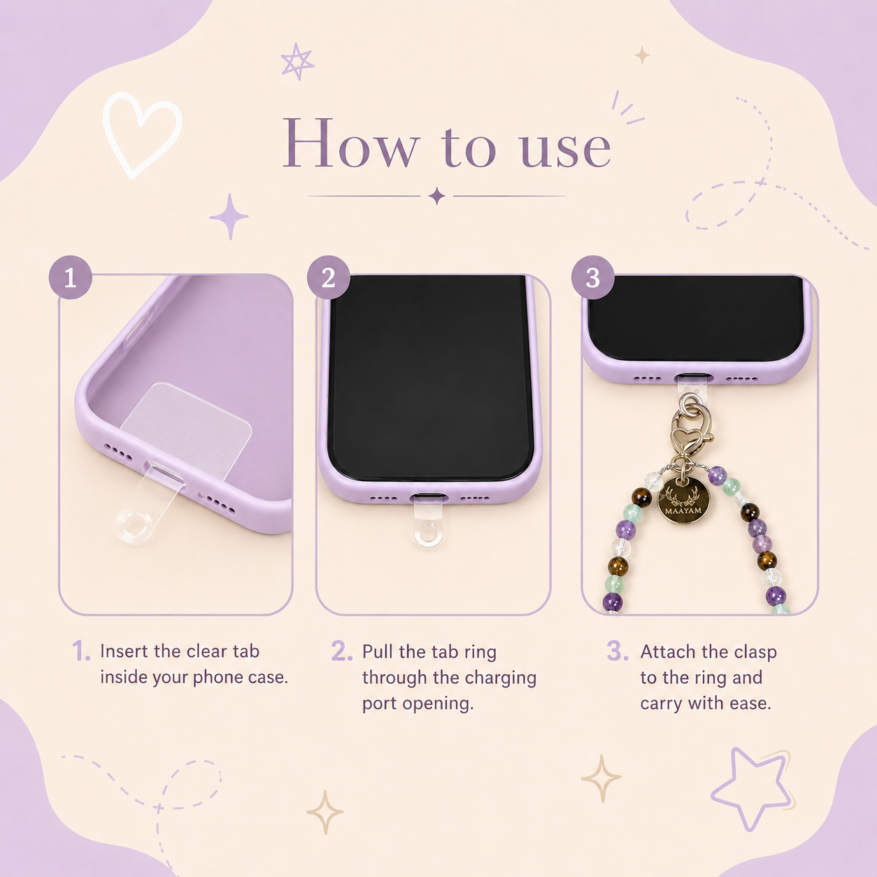 Focus & Flow Phone Charm (Fluorite + Clear Quartz + Amethyst + Tiger Eye)