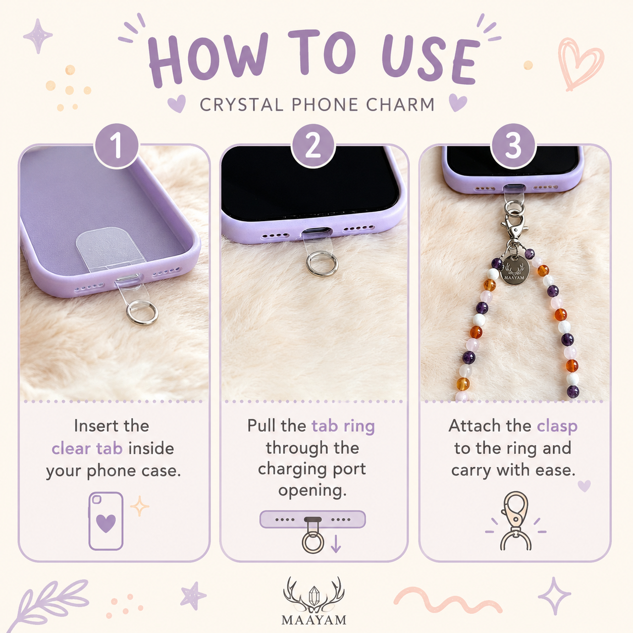 Divine Feminine Phone Charm (Moonstone + Carnelian + Rose Quartz + Amethyst)