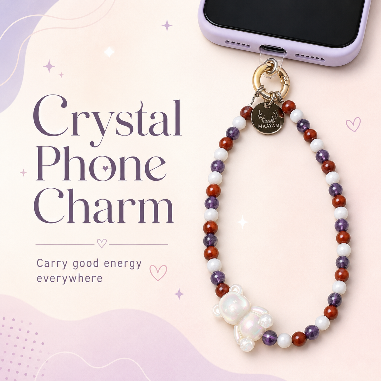 Grounded Intuition Phone Charm (Moonstone + Red Jasper + Amethyst)