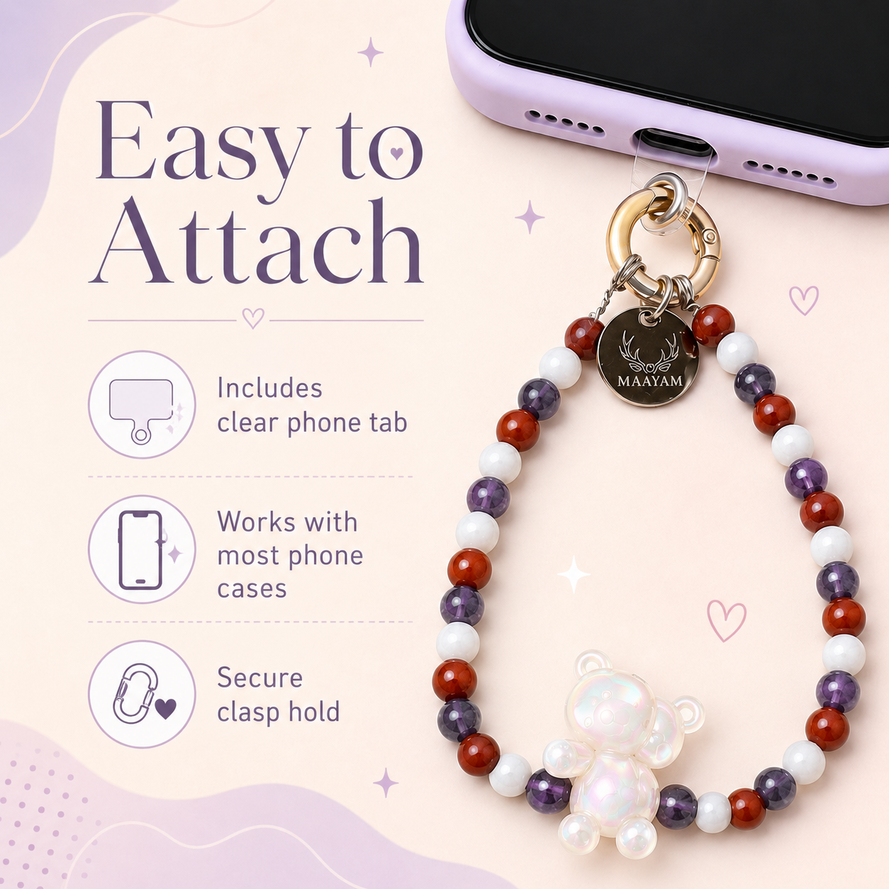 Grounded Intuition Phone Charm (Moonstone + Red Jasper + Amethyst)