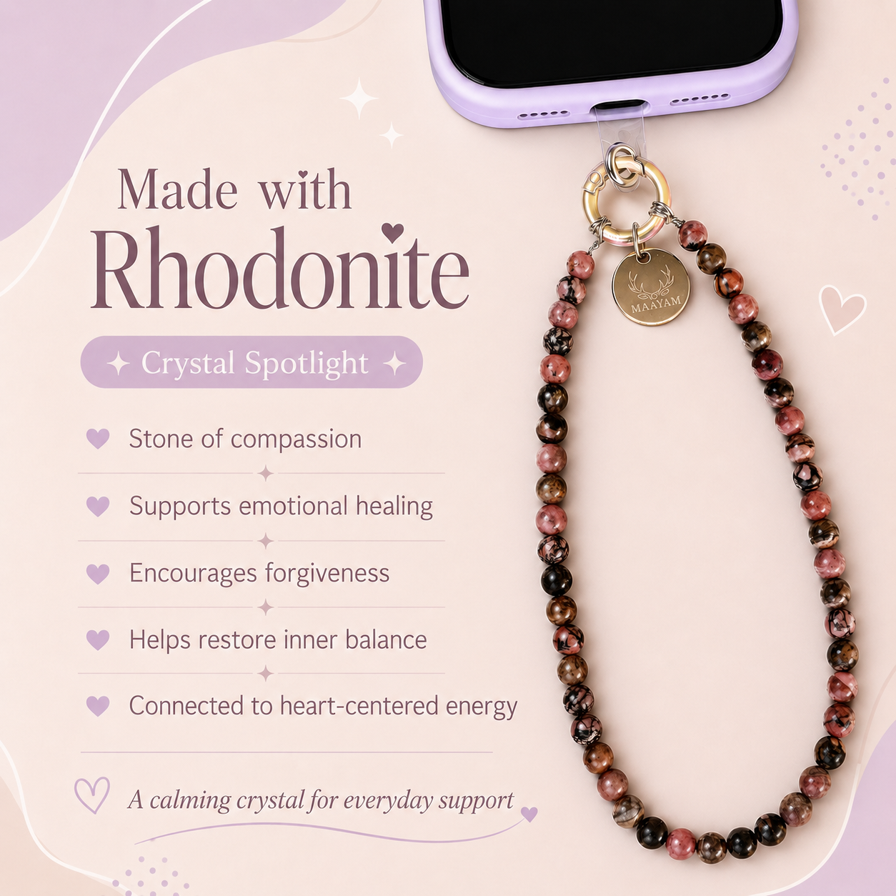 Compassion Phone Charm (Rhodonite)