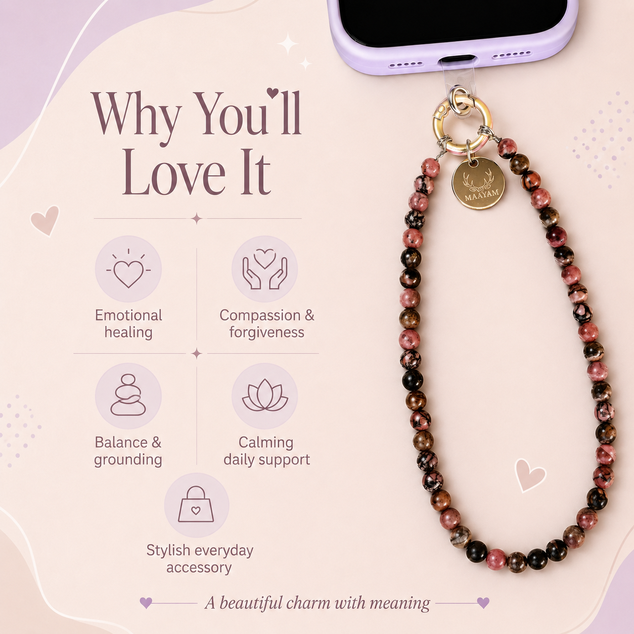 Compassion Phone Charm (Rhodonite)