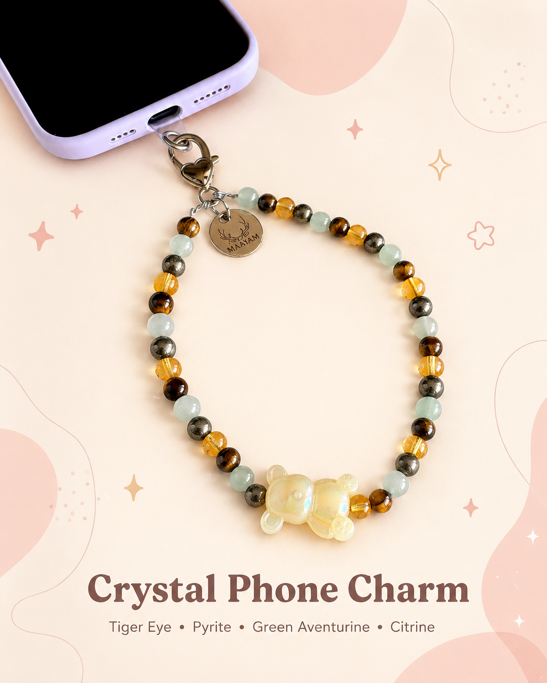 Abundance Magnet Phone Charm (Pyrite + Citrine + Green Aventurine + Tiger Eye)