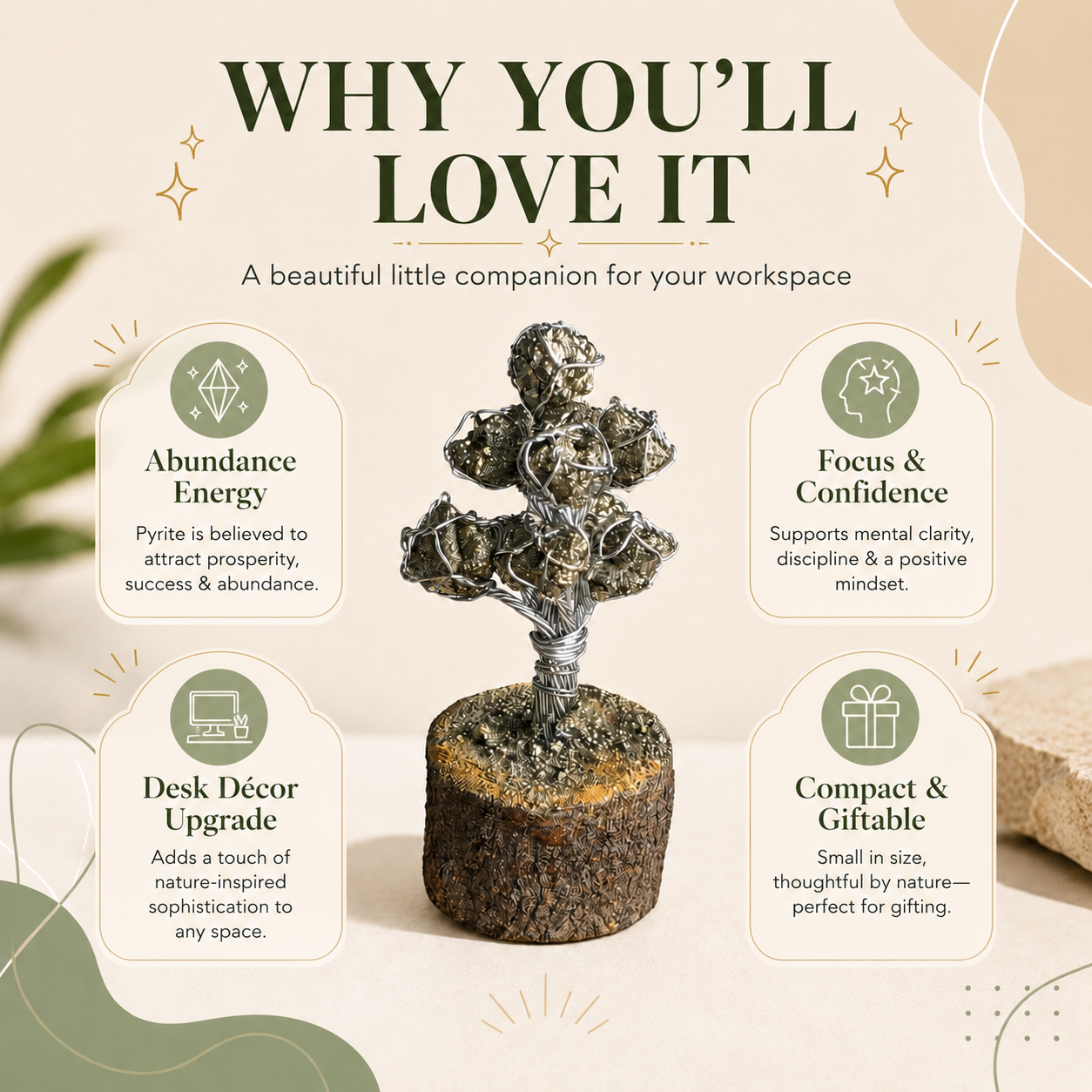 Mini Pyrite Tree for Office Desk