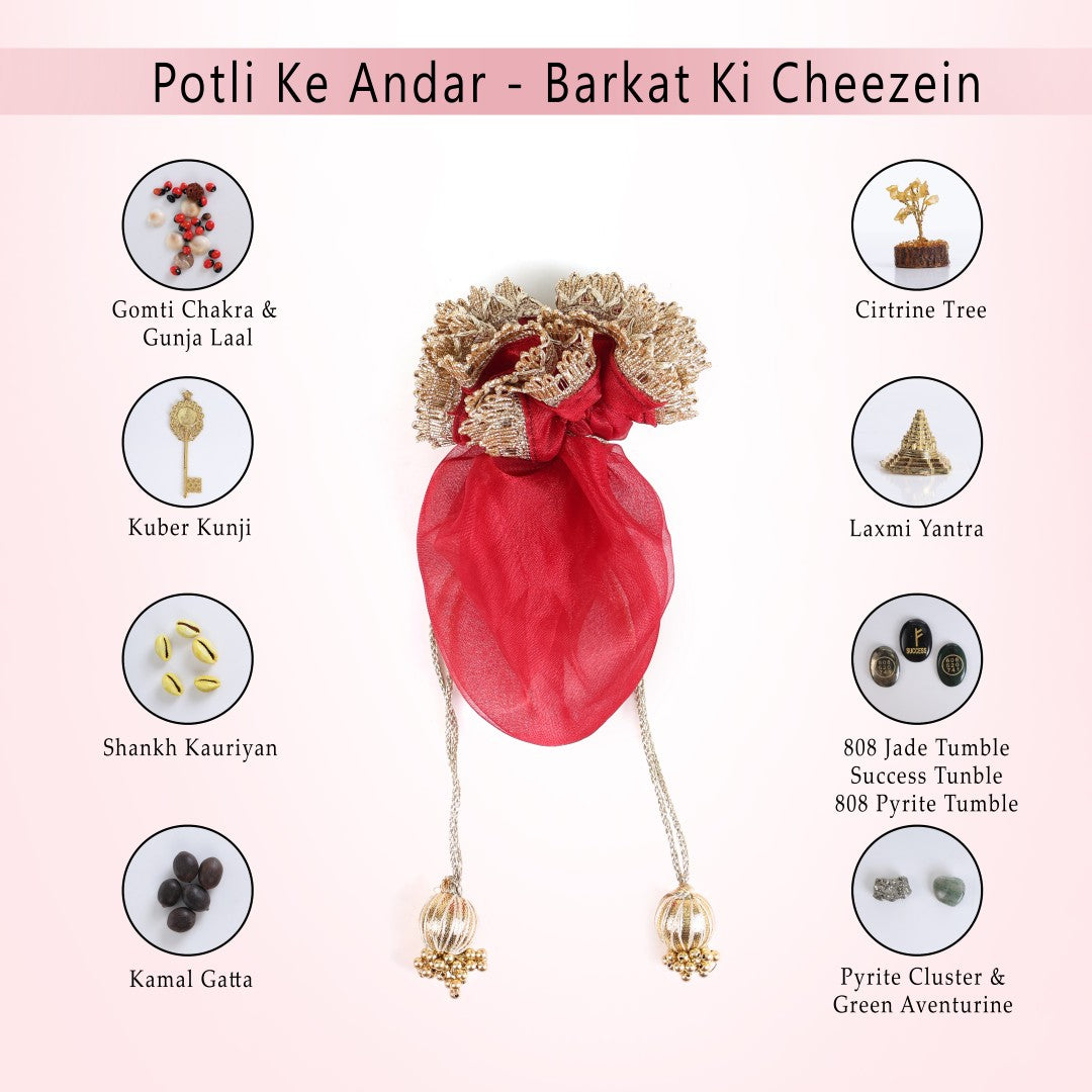 DIY Lakshmi Potli – 12-Item Abundance Potli with Gomati Chakra, Kauri & Lakshmi Yantra