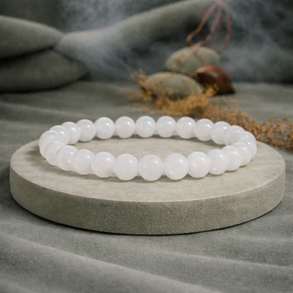 Natural Moonstone crystal bracelet close-up — Maayam India