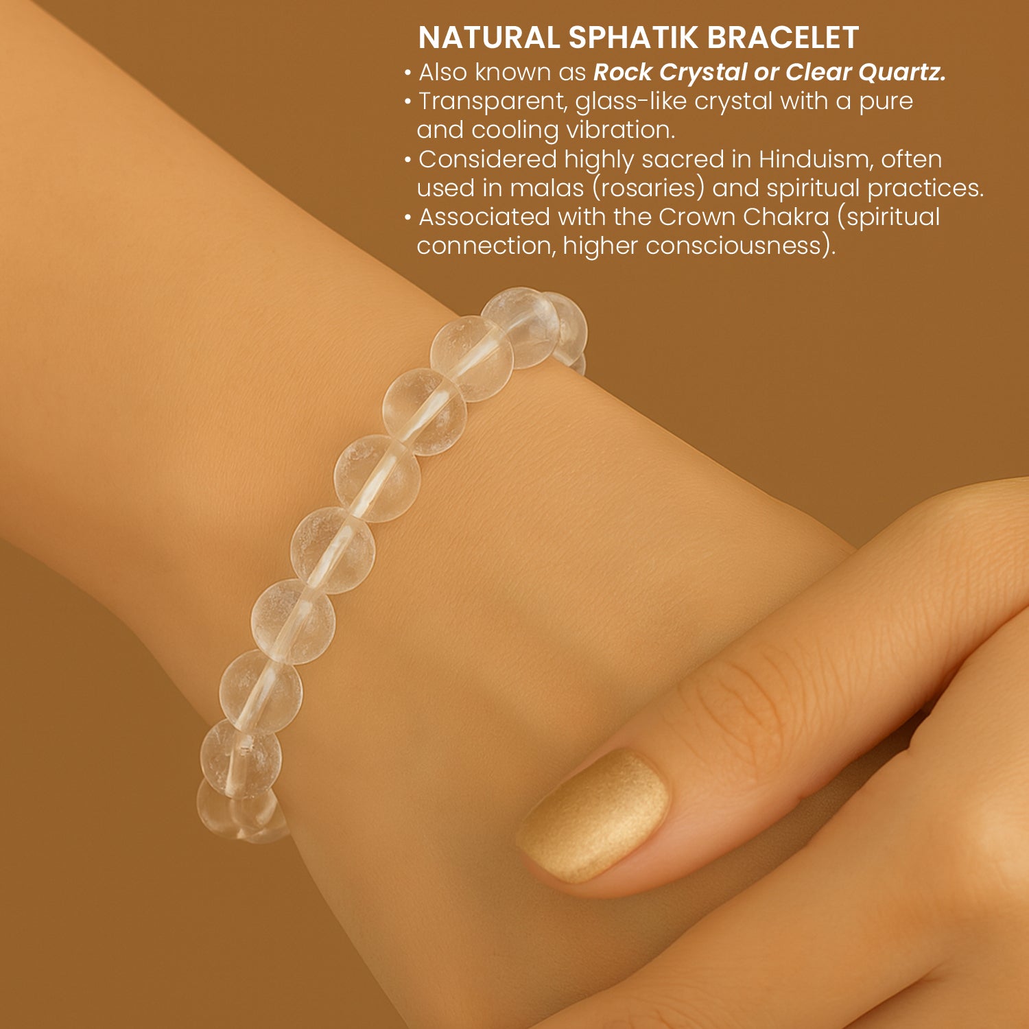 Natural Sphatik crystal bracelet close-up — Maayam India