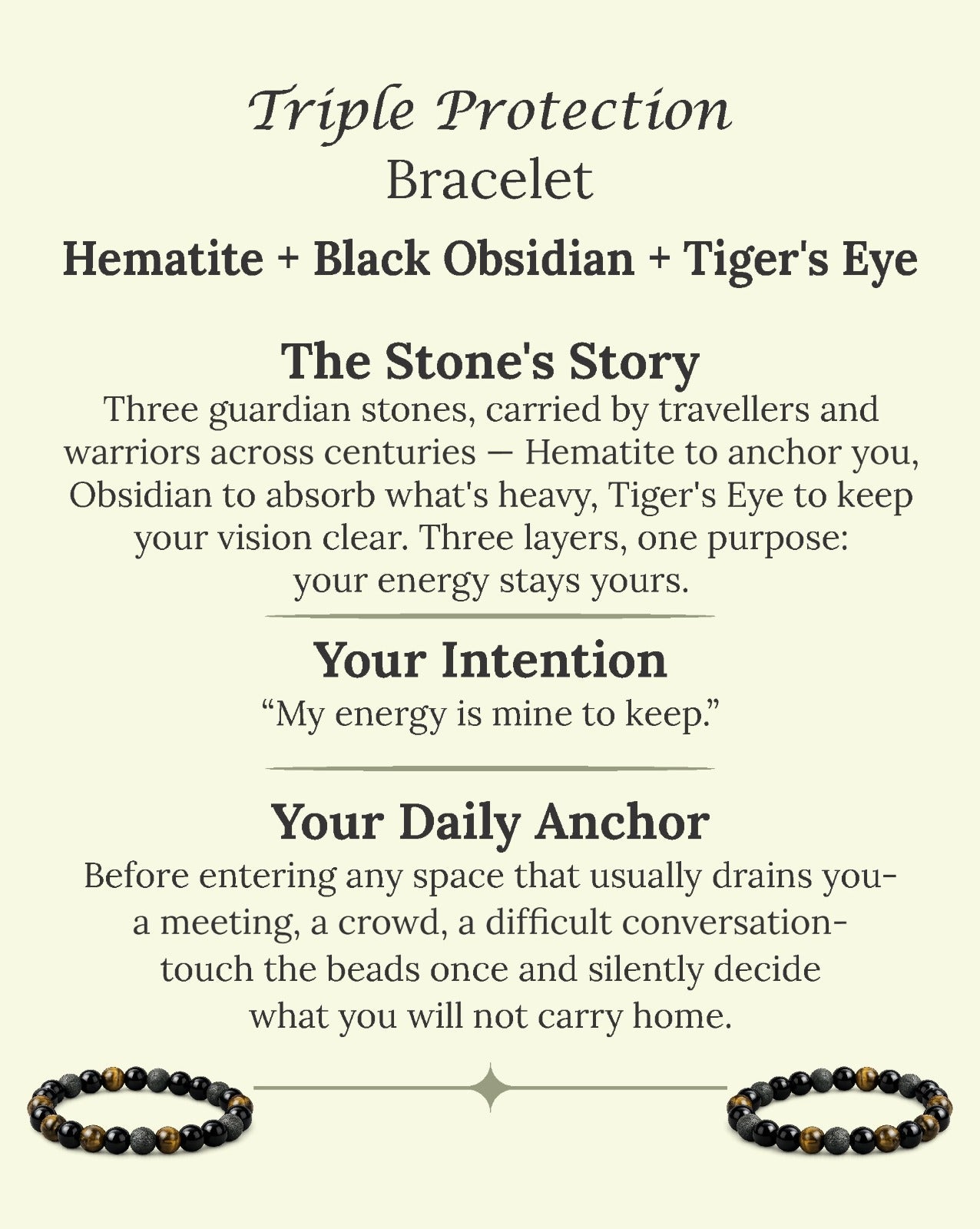 Triple Protection Bracelet (Hematite + Black Obsidian + Tiger's Eye)