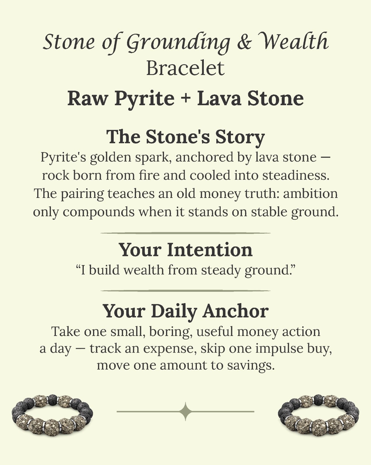 Stone of Grounding & Wealth Bracelet  (Raw Pyrite + Lava Stone)