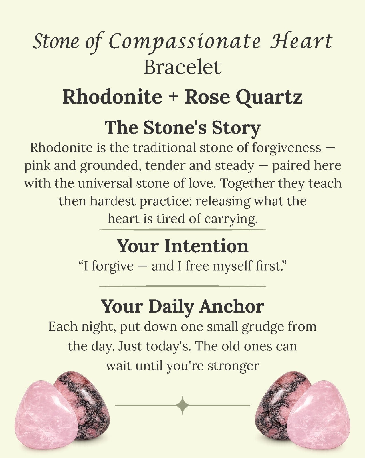 Stone of Compassionate Heart Bracelet (Rhodonite + Rose Quartz)