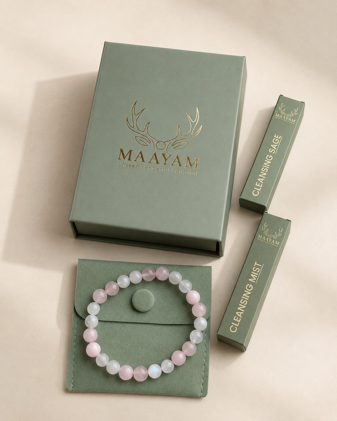 Rose Quartz Moonstone bracelet for self-love and divine feminine — Maayam India