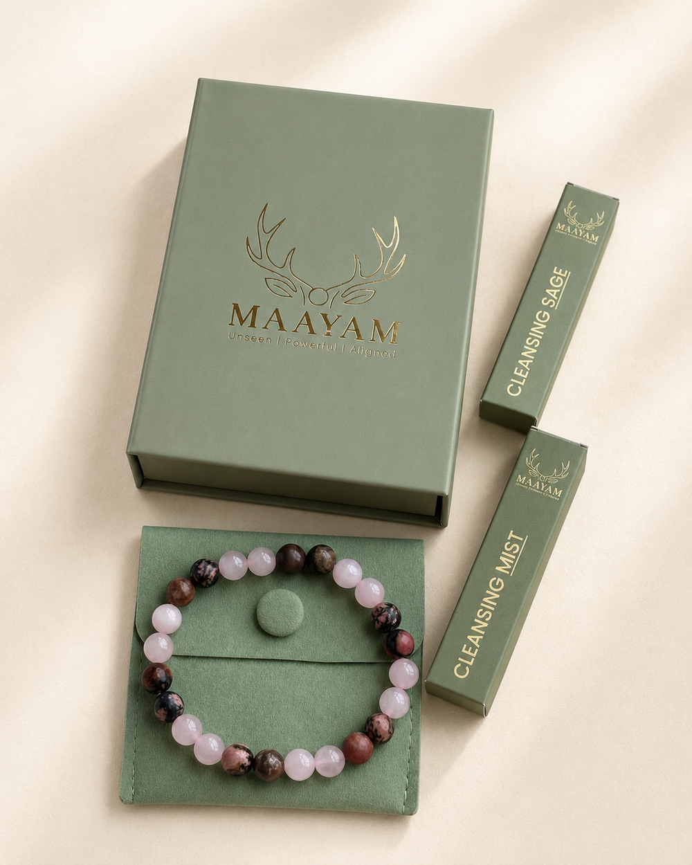 Rhodonite and Rose Quartz bracelet for heart healing — Maayam India