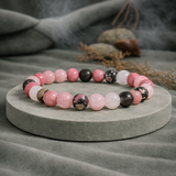 Natural Rhodonite Rose Quartz crystal bracelet close-up — Maayam India